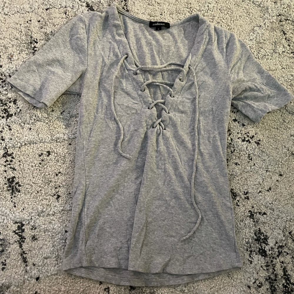Gray lace-up top